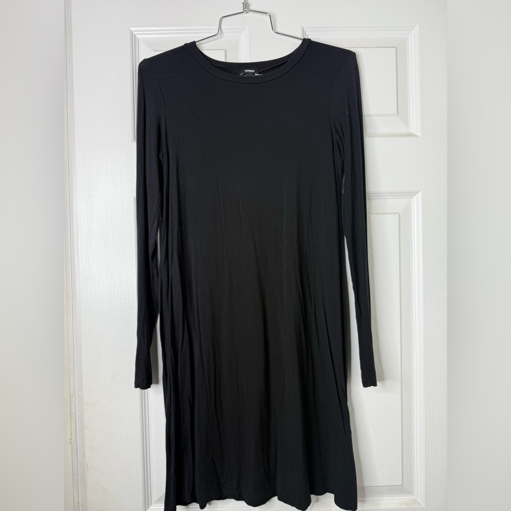 Express Black Sheath Midi Dress Long Sleeve Crew Neck